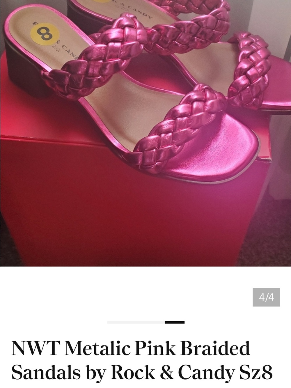 NWT Metalic Pink Braided Sandals by Rock & Candy Sz8